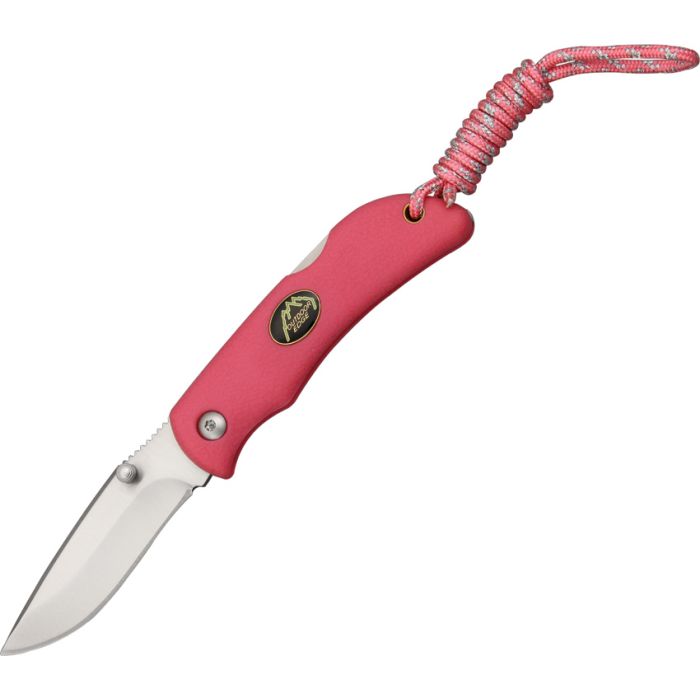 Outdoor Edge MiniBABE Lockback Pink, 3" (7.62cm) closed. 2" (5.08cm) 8Cr13MoV stainless blade. Pink rubberized Kraton handle. Thumb stud. Lanyard hole. Inlay shield.