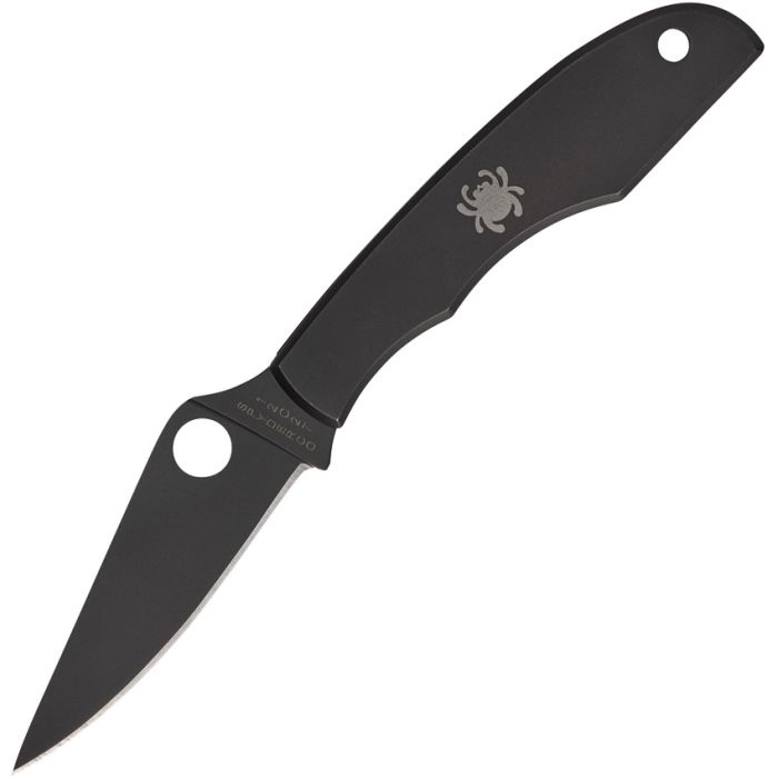 Spyderco Grasshopper Slip Joint, 2.88" (7.32cm) closed. 2.25" (5.72cm) black oxide coated Sandvik 12C27 stainless blade. Black oxide stainless handle. Slip joint. Thumb pull. Lanyard hole.