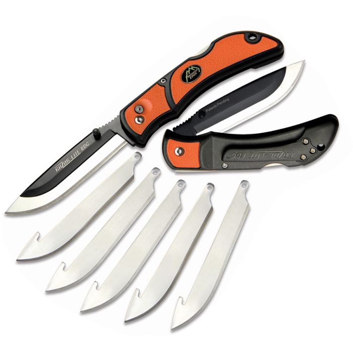 Outdoor Edge Razor Mini Lockback Orange, 3" (7.62cm) closed. 2" (5.08cm) black oxide coated 420J2 stainless drop point blade. Orange ABS handle. Lanyard hole. Flush mount blade release button. Compatible with 220 blades. Comes with 2 replaceable blad